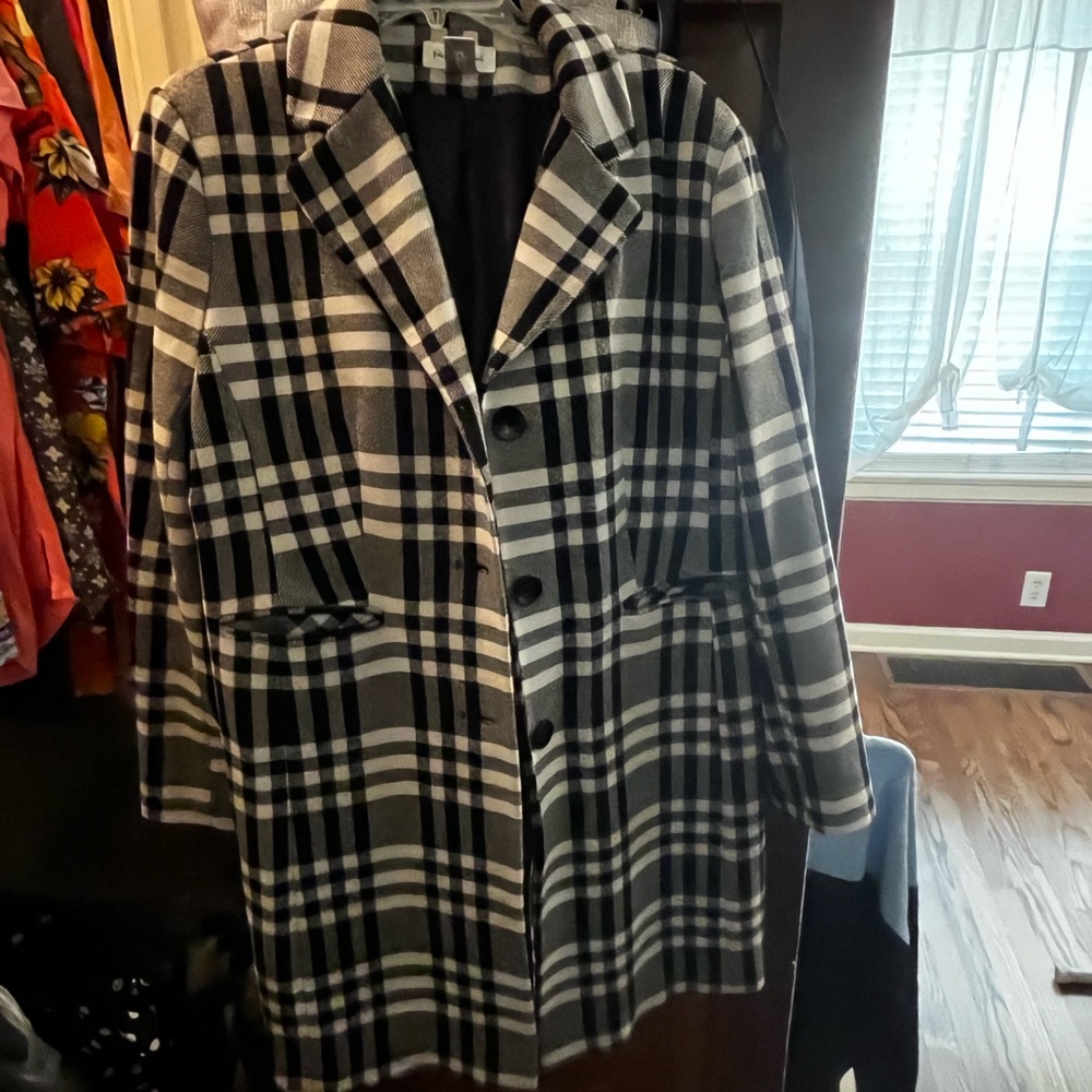 Black plaid Preston & York wool ¾ length coat, size 18